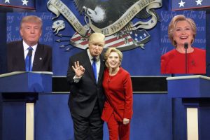 Alec Baldwin and Kate McKinnon as Donald Trump and Hilary Clinton in SNL political satire debate