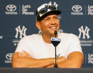 Alex Rodriguez smiling at press conference