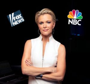 Megyn Kelly with Fox News Logo and NBC Logo