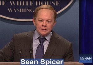 Melissa McCarthy acting as Sean Spicer